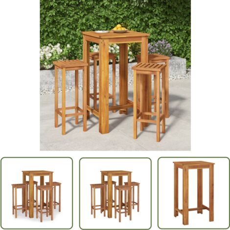 The Living Store Ensemble de bar de jardin 5 pcs bois d'acacia solide - Meubles De Jardin - Salon De Jardin - Set De Bar Extérieur - Table Et Chaises - Acacia Massif