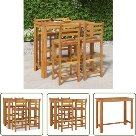 The Living Store Ensemble de bar de jardin 5 pcs bois d'acacia solide - Meubles De Jardin - Salon De Jardin - Set De Bar Extérieur - Table Et Chaises - Acacia Massif
