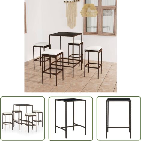 The Living Store Ensemble de bar de jardin 5 pcs coussins Résine tressée Marron - Ensemble Salon De Jardin - Mobilier De Jardin - Set De Bar Extérieur - Table Basse Extérieure - Chaises De Jardin