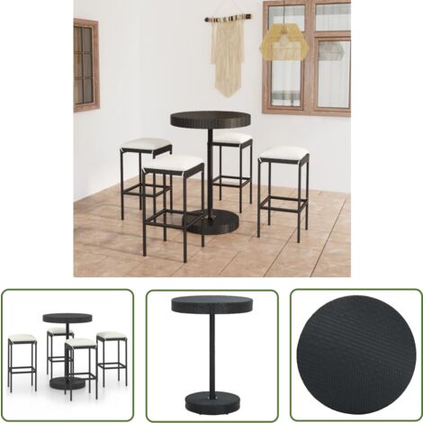 The Living Store Ensemble de bar de jardin 5 pcs et coussins Résine tressée Noir - Salon De Jardin - Mobilier De Jardin - Set De Salon De Jardin - Table De Bar - Chaises De Bar
