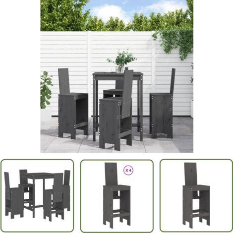 The Living Store Ensemble de bar de jardin 5 pcs gris bois de pin massif - Ensemble De Bar De Jardin - Salon De Jardin - Mobilier De Jardin - Table De Bar - Chaises De Jardin