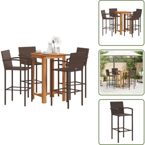 The Living Store Ensemble de bar de jardin 5 pcs marron bois massif acacia rotin - Meubles De Jardin - Salon De Jardin - Set De Bar Extérieur - Mobilier De Terrasse - Table De Bar