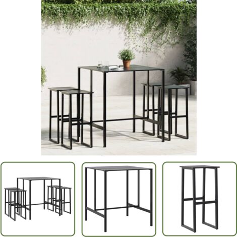 The Living Store Ensemble de bar de jardin 5 pcs noir acier enduit de poudre - Ensemble De Bar De Jardin - Mobilier De Jardin - Set De Bar Extérieur - Table Et Chaises De Bar - Chaise Bistro