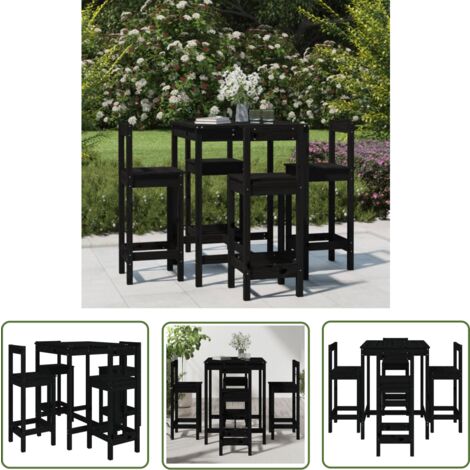 The Living Store Ensemble de bar de jardin 5 pcs noir bois de pin massif - Ensemble De Bar Extérieur - Salon De Jardin - Mobilier De Jardin - Table De Bar - Chaises De Bar