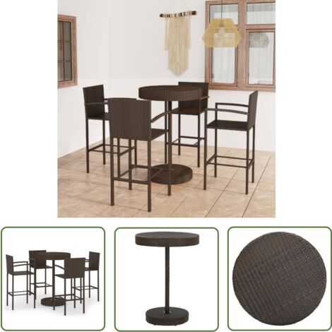 The Living Store Ensemble de bar de jardin 5 pcs Résine tressée Marron - Ensemble Salon De Jardin - Mobilier De Jardin - Set De Bar Extérieur - Table Basse Extérieure - Chaises De Jardin