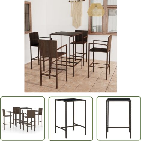 The Living Store Ensemble de bar de jardin 5 pcs Résine tressée Marron - Ensemble Salon De Jardin - Mobilier De Jardin - Set De Bar Extérieur - Table De Bar - Chaises De Bar