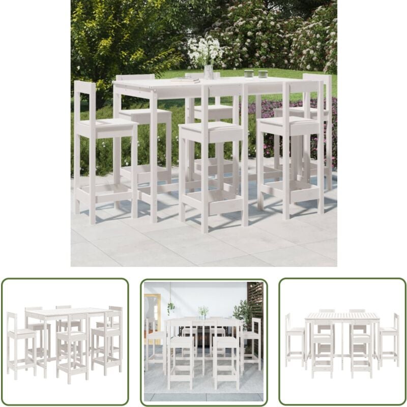 The Living Store - Ensemble de bar de jardin 7 pcs blanc bois de pin massif - Ensemble De Bar De Jardin - Salon De Jardin - Mobilier De Jardin
