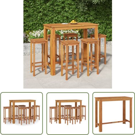 The Living Store Ensemble de bar de jardin 7 pcs bois d'acacia solide - Ensemble De Salon De Jardin - Meubles De Jardin - Table De Bar - Chaises De Bar - Acacia Massif