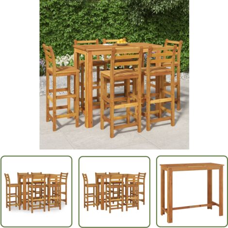 The Living Store Ensemble de bar de jardin 7 pcs bois d'acacia solide - Ensemble Salon De Jardin - Meubles De Jardin - Table De Bar Extérieur - Chaises De Bar - Acacia Massif