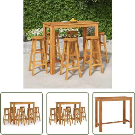 The Living Store Ensemble de bar de jardin 7 pcs bois d'acacia solide - Meubles De Jardin - Salon De Jardin - Set De Bar Extérieur - Acacia Massif - Table De Bar
