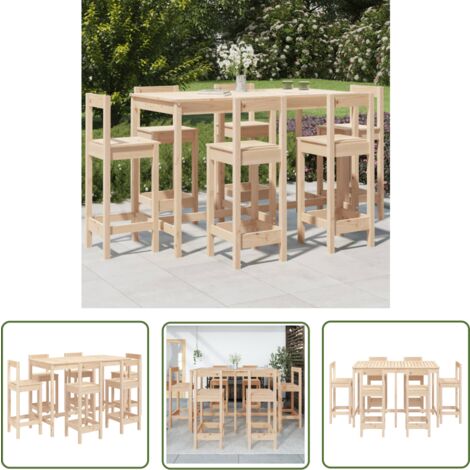 The Living Store Ensemble de bar de jardin 7 pcs Bois de pin massif - Meubles De Jardin - Salon De Jardin - Set De Bar Extérieur - Mobilier De Jardin En Bois - Table De Bar Extérieure