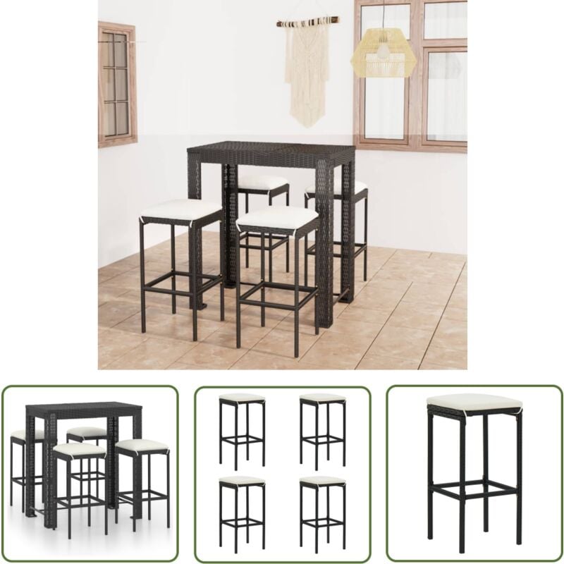 Ensemble de bar de jardin 5 pcs et coussins Résine tressée Noir - Salon De Jardin - Mobilier De Jardin - Set De Salon De Jardin - Ensemble De Bar