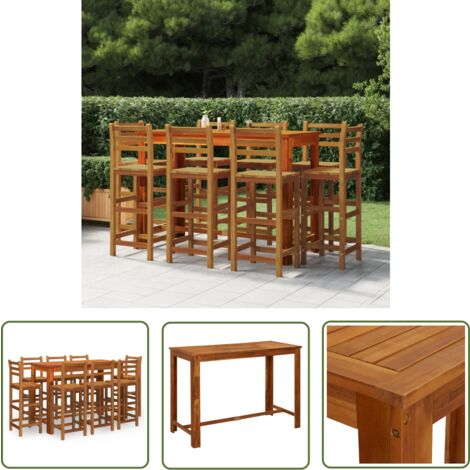 The Living Store Ensemble de bar de jardin 9 pcs Bois d'acacia solide - Meubles De Jardin - Salon De Jardin - Set De Bar Extérieur - Table Bistro - Chaise Haute