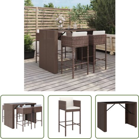 The Living Store Ensemble de bar de jardin avec coussins 5 pcs marron poly rotin - Ensemble Salon De Jardin - Mobilier De Jardin - Set De Bar Extérieur - Table Et Chaises De Jardin - Chaise Lounge Ext