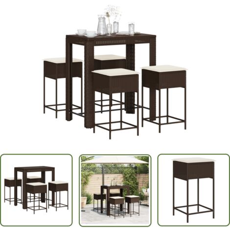 The Living Store Ensemble de bar de jardin avec coussins 5 pcs marron poly rotin - Salon De Jardin - Set Salon De Jardin - Mobilier De Jardin - Table Basse - Chaise Lounge