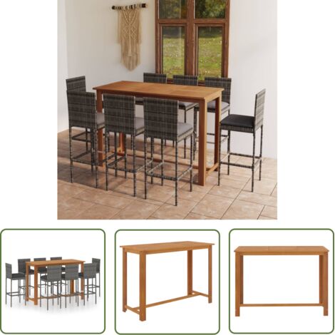 The Living Store Ensemble de bar de jardin avec coussins 9 pcs Gris - Salon De Jardin - Mobilier De Jardin - Set De Salon De Jardin - Table De Jardin - Chaises De Jardin