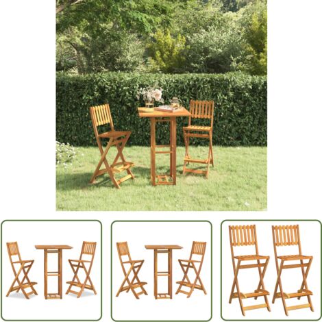 The Living Store Ensemble de bar d'extérieur 3 pcs Bois d'acacia massif - Meubles De Jardin - Salon De Jardin - Set De Bar Extérieur - Table De Bar - Chaises De Bar