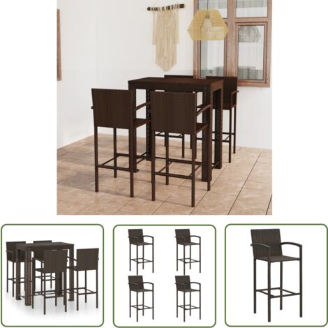 The Living Store Ensemble de bar d'extérieur 5 pcs accoudoir Poly rotin Marron - Ensemble Salon De Jardin - Mobilier De Jardin - Set De Bar Extérieur - Table De Bar - Chaises De Bar