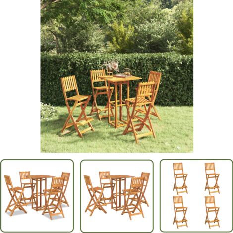 The Living Store Ensemble de bar d'extérieur 5 pcs Bois d'acacia massif - Meubles De Jardin - Salon De Jardin - Set De Bar Extérieur - Table De Bar - Chaises De Bar