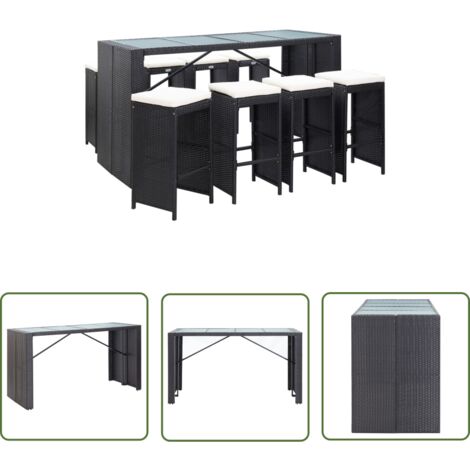The Living Store Ensemble de bar d'extérieur 9 pcs Résine tressée Noir - Salon De Jardin - Meubles De Jardin - Set De Salon De Jardin - Table De Bar - Tabouret De Bar
