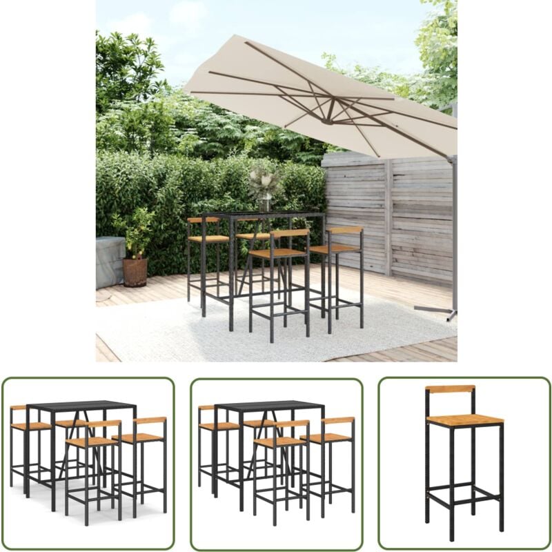 Ensemble de bar jardin 5 pcs noir poly rotin/bois massif acacia - Meubles De Jardin - Salon De Jardin - Set De Bar Extérieur - Mobilier De Jardin