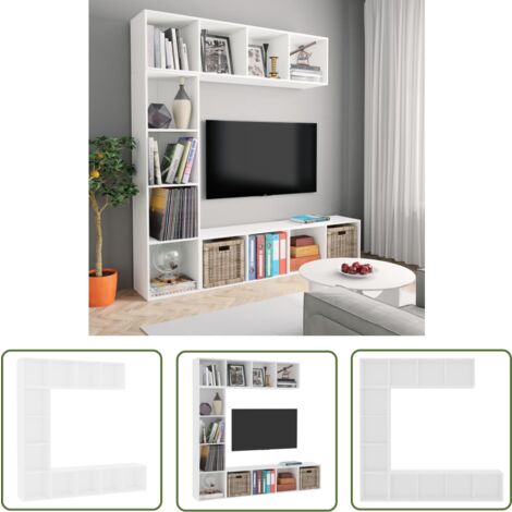The Living Store Ensemble de bibliothèque/meuble TV 3 pcs Blanc 180x30x180 cm - Bibliothèque Murale - Étagère Murale - Meuble Tv - Ensemble Bibliothéque - Meubles Blancs