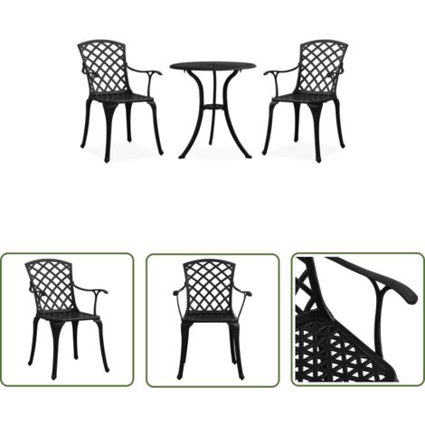 The Living Store Ensemble de bistro 3 pcs Aluminium coulé Noir - Ensemble De Bistro - Salon De Jardin - Meubles De Jardin - Table Et Chaises - Aluminium