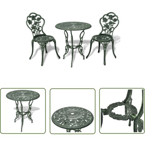The Living Store Ensemble de bistro 3 pcs Aluminium coulé Vert - Ensemble De Bistro - Salon De Jardin - Meubles De Jardin - Table Ronde - Chaises De Jardin