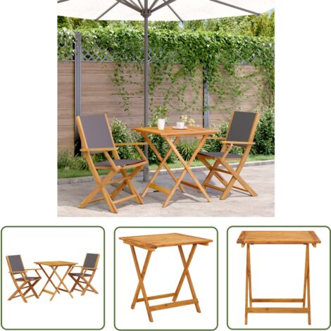 The Living Store Ensemble de bistro 3 pcs anthracite tissu et bois massif - Meubles De Jardin - Salon De Jardin - Set De Bistro - Mobilier Extérieur - Acacia Massif