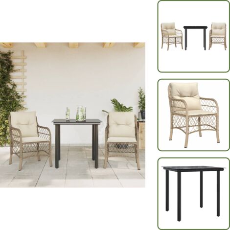The Living Store Ensemble de bistro 3 pcs avec coussins beige résine tressée - Chaise extérieure