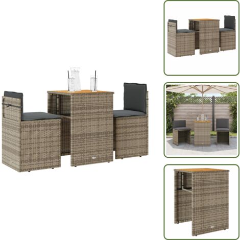 The Living Store Ensemble de bistro 3 pcs avec coussins gris résine tressée - Salon De Jardin - Ensemble De Bistro - Meuble De Jardin - Mobilier Extérieur - Résine Tressée