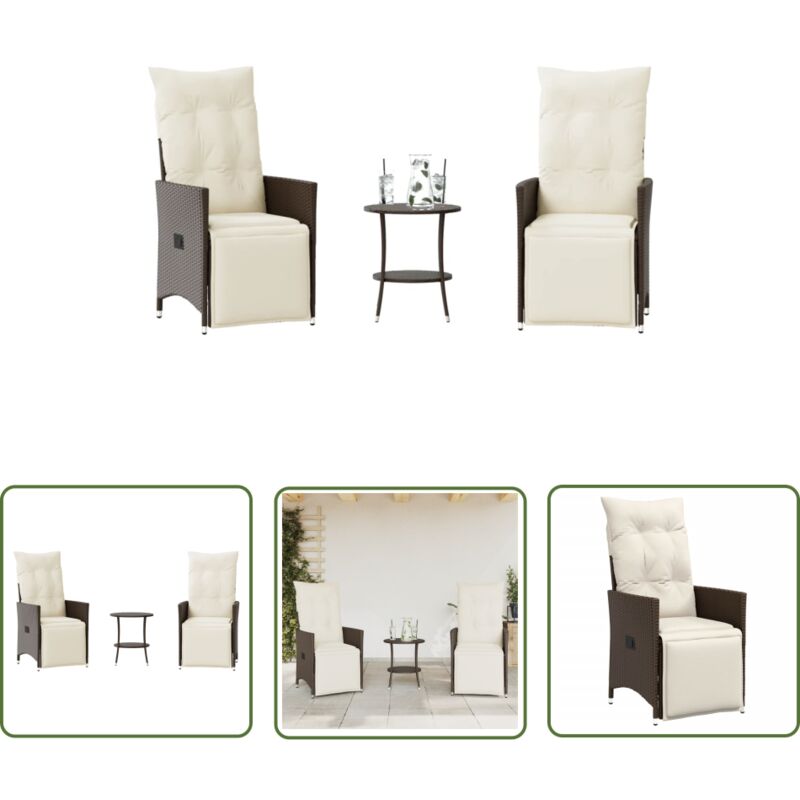Ensemble de bistro 3 pcs avec coussins marron résine tressée - Salon De Jardin - Mobilier De Jardin - Set De Salon De Jardin - Chaises De Jardin