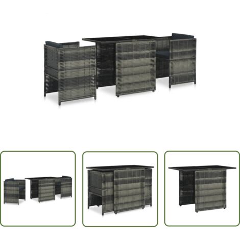 The Living Store Ensemble de bistro 3 pcs avec coussins Résine tressée Gris - Salon De Jardin - Ensemble Salon De Jardin - Meubles De Jardin - Mobilier Extérieur - Table Et Chaises