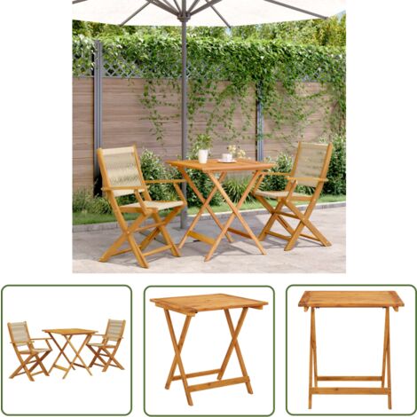 The Living Store Ensemble de bistro 3 pcs beige polypropylène et bois massif - Meubles De Jardin - Salon De Jardin - Set De Bistro - Mobilier Extérieur - Acacia Massif