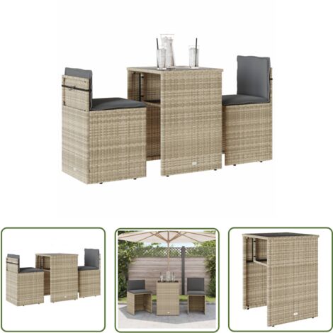The Living Store Ensemble de bistro 3 pcs et coussins gris clair résine tressée - Salon De Jardin - Set De Salon De Jardin - Meuble De Jardin - Mobilier De Jardin - Résine Tressée