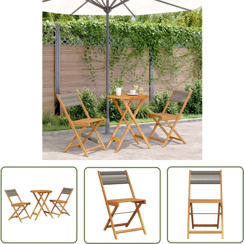 The Living Store - Ensemble de bistro 3 pcs gris polypropylène et bois massif - Ensemble De Bistro - Salon De Jardin - Mobilier De Jardin - Table