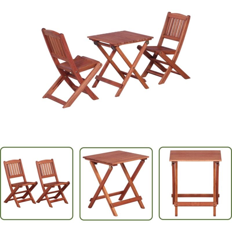 The Living Store - Ensemble de bistro 3 pcs pour enfants Bois d'eucalyptus solide - Meubles De Jardin Enfant - Set Bistrot Enfant - Salon De Jardin