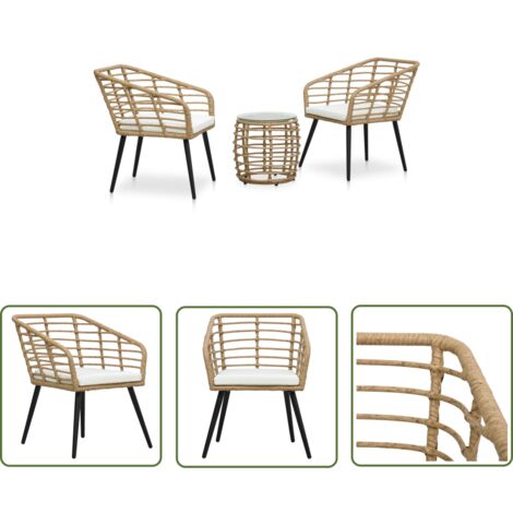 The Living Store Ensemble de bistro 3 pcs Résine tressée Chêne - Ensemble De Bistro - Salon De Jardin - Mobilier De Jardin - Résine Tressée - Chaise De Jardin