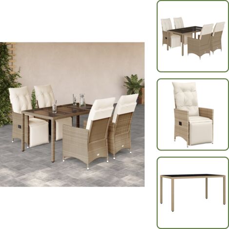 The Living Store Ensemble de bistro de jardin 5 pcs coussins beige poly rotin - Salon De Jardin - Set De Salon De Jardin - Mobilier De Jardin - Fauteuil Inclinable - Table Basse