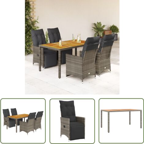 The Living Store Ensemble de bistro de jardin 5 pcs coussins gris poly rotin - Salon De Jardin - Set De Salon De Jardin - Fauteuil Inclinable - Mobilier De Jardin - Meuble De Jardin
