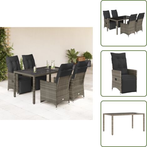 The Living Store Ensemble de bistro de jardin 5 pcs coussins gris poly rotin - Salon De Jardin - Set De Salon De Jardin - Mobilier De Jardin - Fauteuil Pliable - Chaises Pliantes