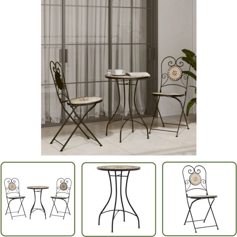 The Living Store - Ensemble de bistro mosaïque terre cuite blanc fer et céramique - Ensemble De Bistro - Mobilier De Jardin - Salon De Jardin - Table