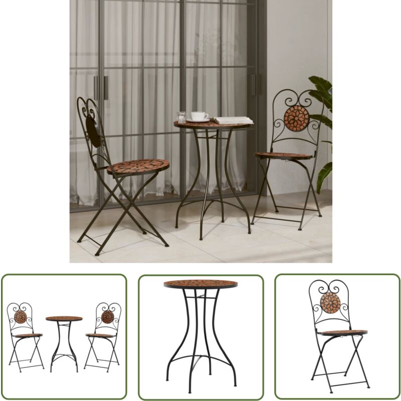 The Living Store - Ensemble de bistro mosaïque terre cuite fer et céramique - Ensemble De Bistro - Mobilier De Jardin - Salon De Jardin - Terrasse