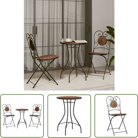 The Living Store Ensemble de bistro mosaïque terre cuite fer et céramique - Ensemble De Bistro - Mobilier De Jardin - Salon De Jardin - Terrasse - Décoration Extérieure