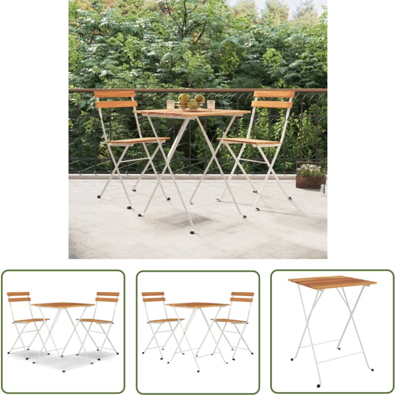 The Living Store - Ensemble de bistro pliable 3 pcs Bois d'acacia solide et acier - Meubles De Jardin - Salon De Jardin - Set De Bistro - Mobilier