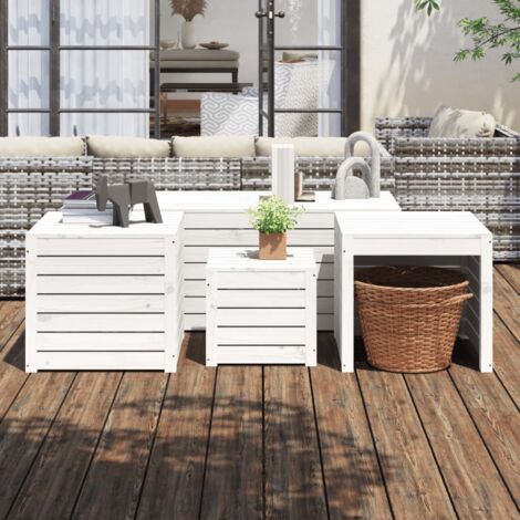 The Living Store - Ensemble de boîtes de jardin 4 pcs blanc bois de pin massif