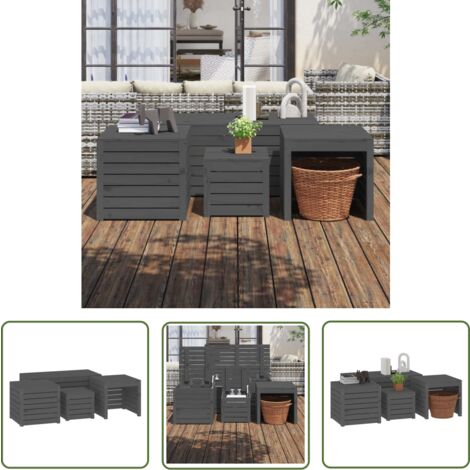 The Living Store Ensemble de boîtes de jardin 4 pcs gris bois de pin massif - Coffre De Jardin - Rangements Exterieur - Meuble De Jardin - Coffre De Rangement - Meuble De Jardin En Bois