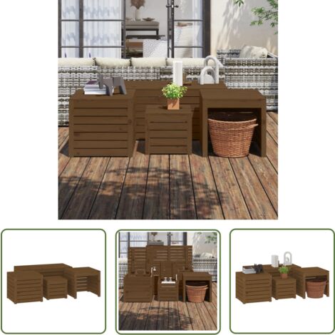 The Living Store Ensemble de boîtes de jardin 4 pcs marron miel bois pin massif - Coffre De Jardin - Rangements Exterieur - Meuble De Jardin - Coffre De Rangement - Bois De Pin