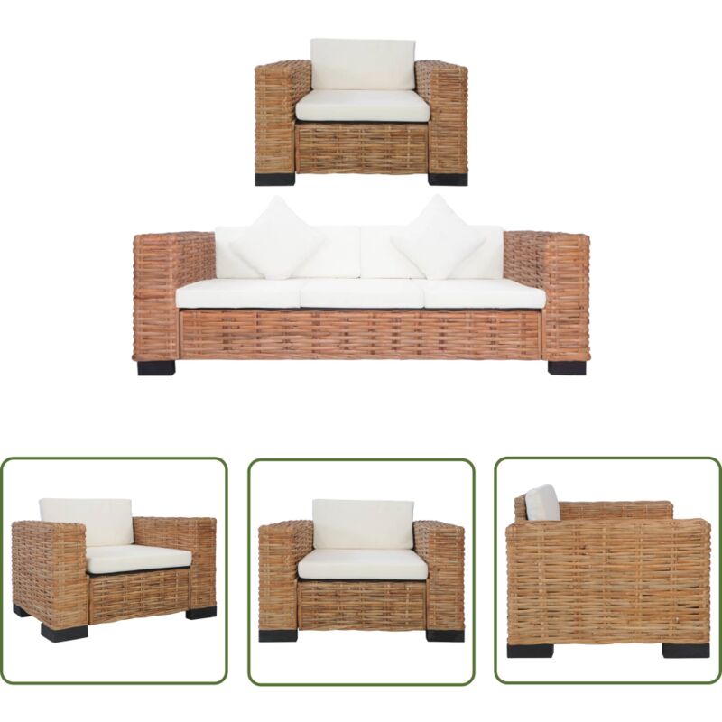 Ensemble de canapés 2 pcs avec coussins Rotin naturel - Canape Rotin - Ensemble Canapé - Canapé Design - Meubles Salon - Mobilier Intérieur - The