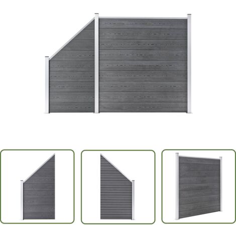 The Living Store Ensemble de clôture WPC 1 Carré + 1 Incliné 273x186 cm Gris - Clôture Jardin - Clôture Résidentielle - Clôture WPC - Clôture Composite - Barrière Jardin
